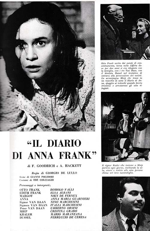Il diario di Anna Frank - Teatro del Novecento, Programmi di sala