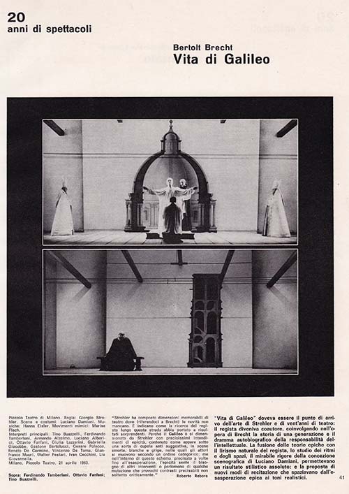 1963 Bertolt Brecht - Tino Buazzelli in Vita di Galileo al Piccolo -  Teatro del Novecento, Programmi di sala, Riviste e Locandine