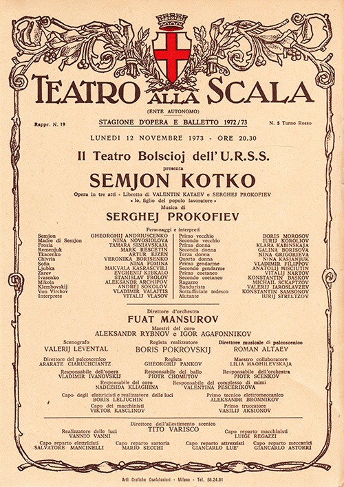 Semjon Kotko (1973) Il Teatro Bolscioj dell'U.R.S.S. alla Scala